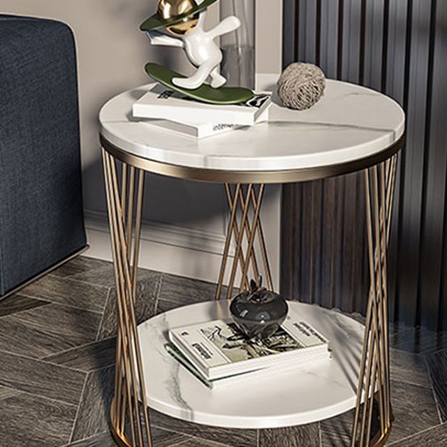 Glam Stone Accent Table Nightstand 21.65" Tall Bedside Cabinet
