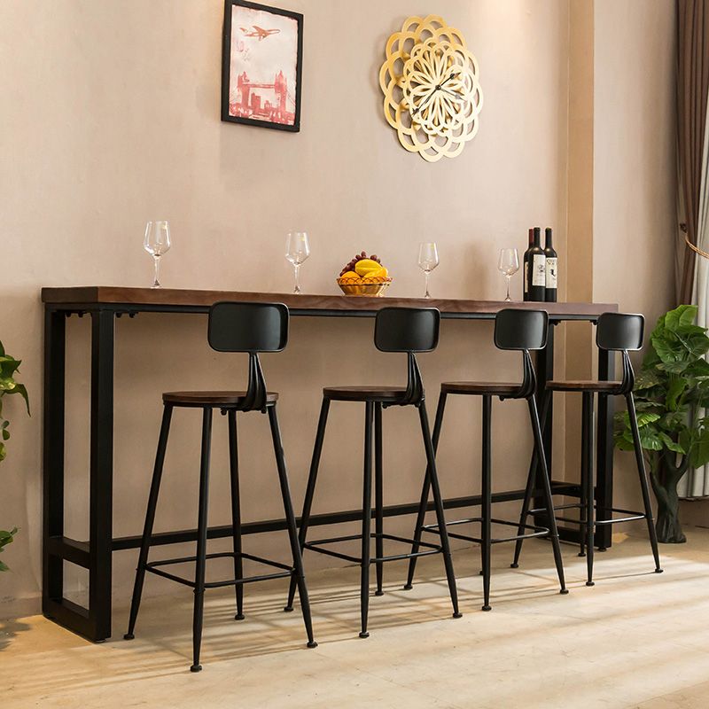 Modern Rectangle Solid Wood Bar Table Set 1/5/9 Pieces Counter Table with Black Stools