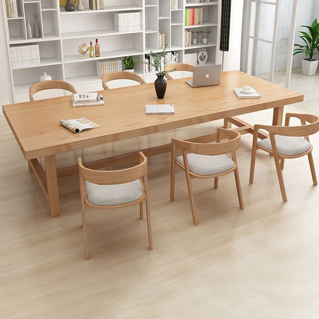 Rectangle Pine Solid Wood Table Modern Dining Table Trestle Base for Restaurant