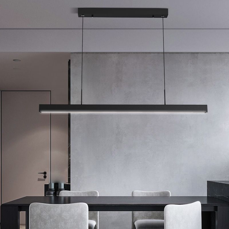 Black Metal Island Lights Modern Linear Restaurant LED Suspension Lamps with Acrylic Shade