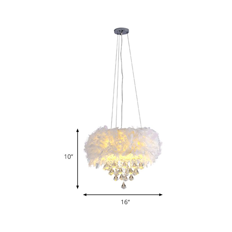 Drum Esszimmer hängende hängende leichte Feder romantische Suspension Licht mit Kristall -Deco in Weiß