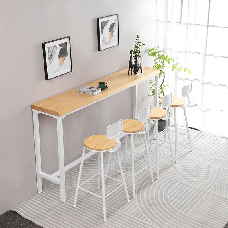 Industrial Rectangle Solid Wood Bar Table Set 1/5/9 Pieces Counter Table with High Stools