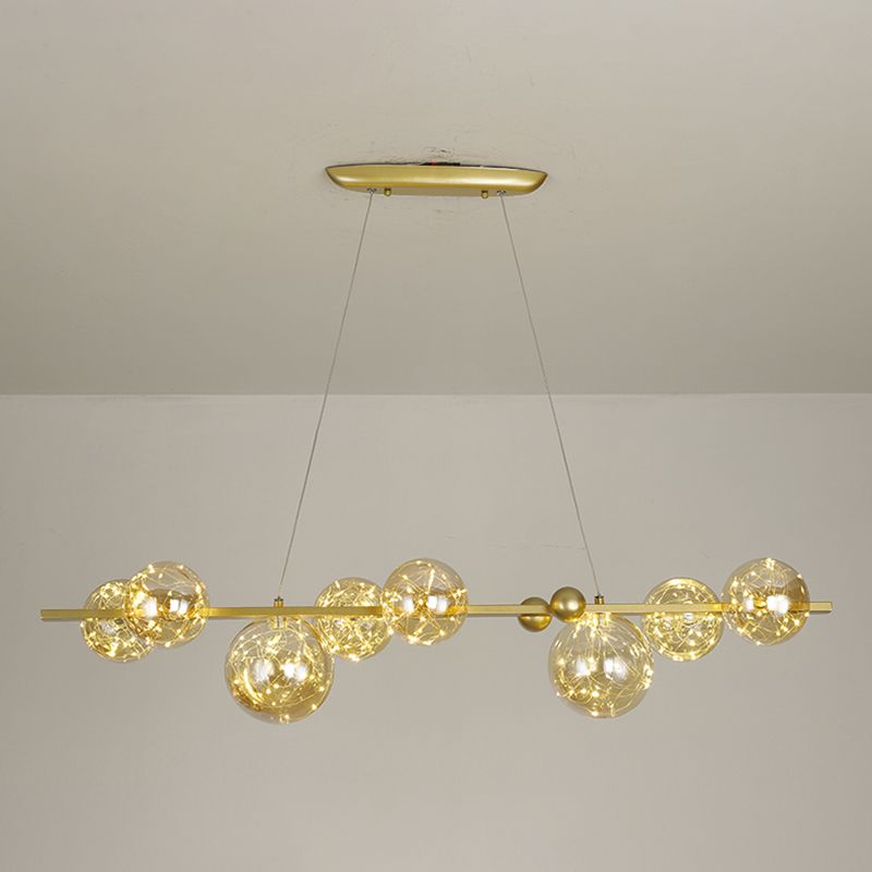 Contemporary Island Light Sphere Glass Island Pendant Lights in Gold for Kitchen