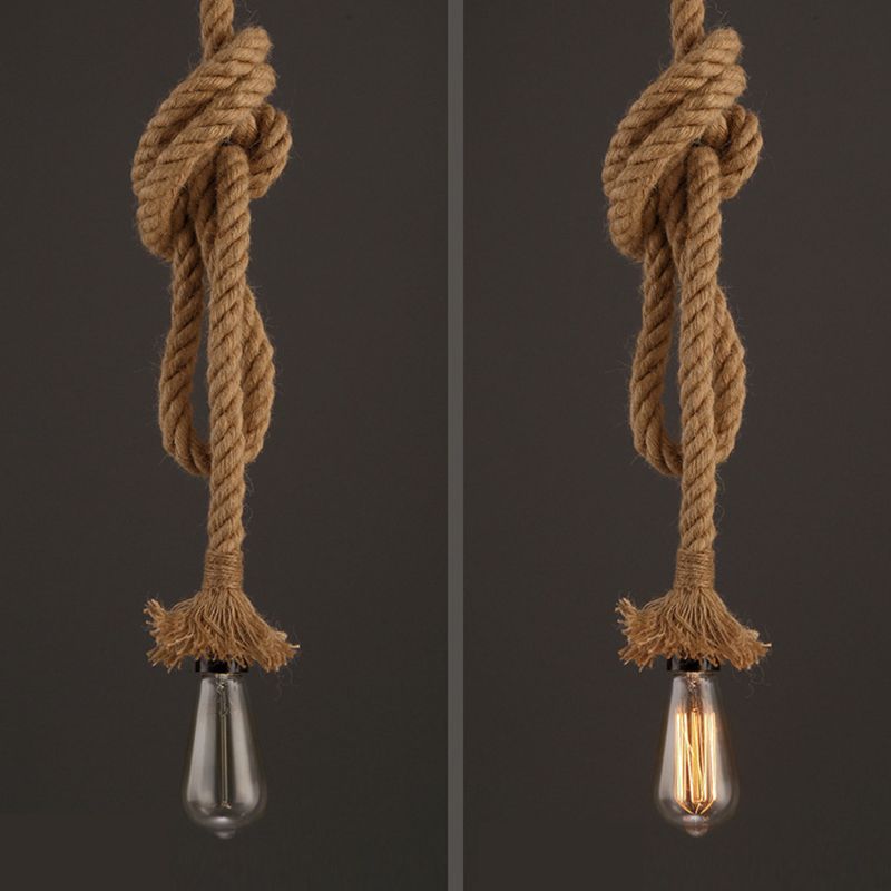 Rope Beige Pendant Lighting Fixture No Bulb Industrial Style Pendant Light Kit for Restaurant