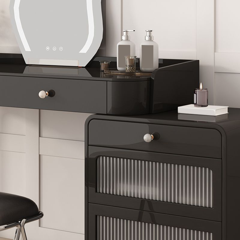 Glam Makeup Vanity Set with Glass Top, Black Vanity Dressing Table Set