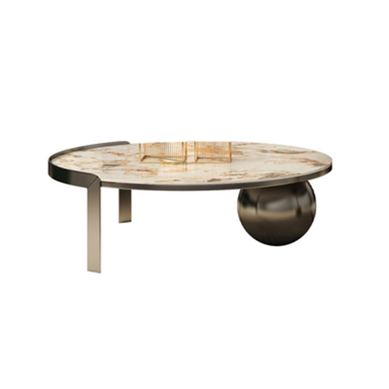 Round Slate Coffee Table Contemporary Three Legs White Cocktail Table
