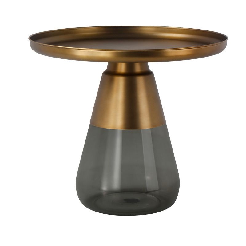 Round Metal Tray Top Coffee Table Glass Pedestal Cocktail Table