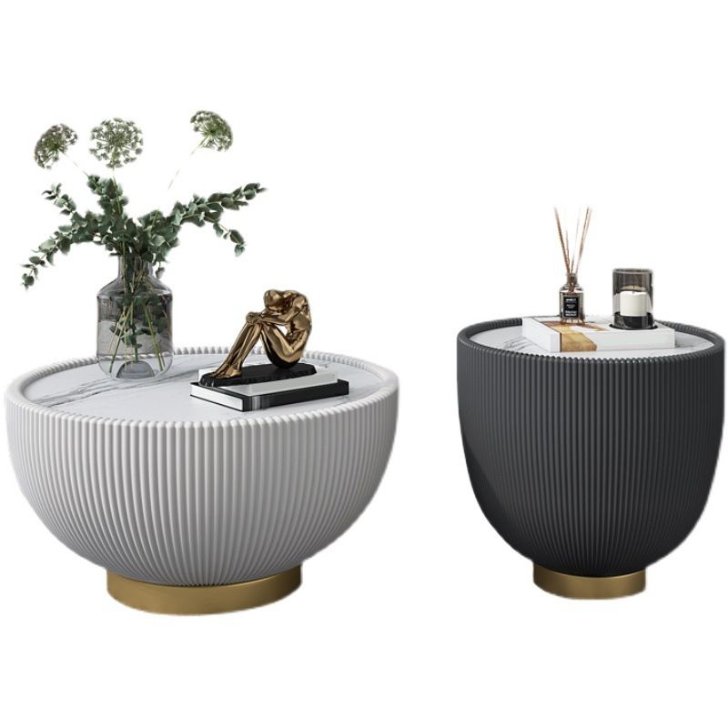 2 Piece Bunching Tables Slate Round Coffee Table for Living Room