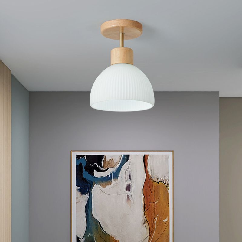 Contemporary Dome Flush Light Fixture Wood 1 Light Flush Mount Ceiling Fixture in Brown