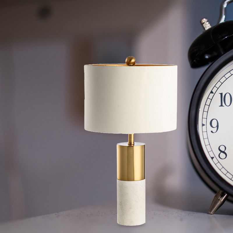Metalen trommelkap tafellamp met marmeren voet moderne stijl 1 licht witte tafelverlichting voor slaapkamer
