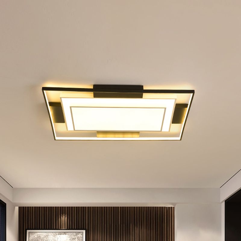 Contemporary Square/Rectangle Flushmount Acrylic Shade Led Flush Lighting in Black and White, 18"/23.5"/35.5" Wide
