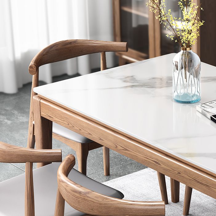 Mesa de comedor moderna rectangular de mediados de siglo Mesa de piedra sinterizada con 4 patas de madera maciza