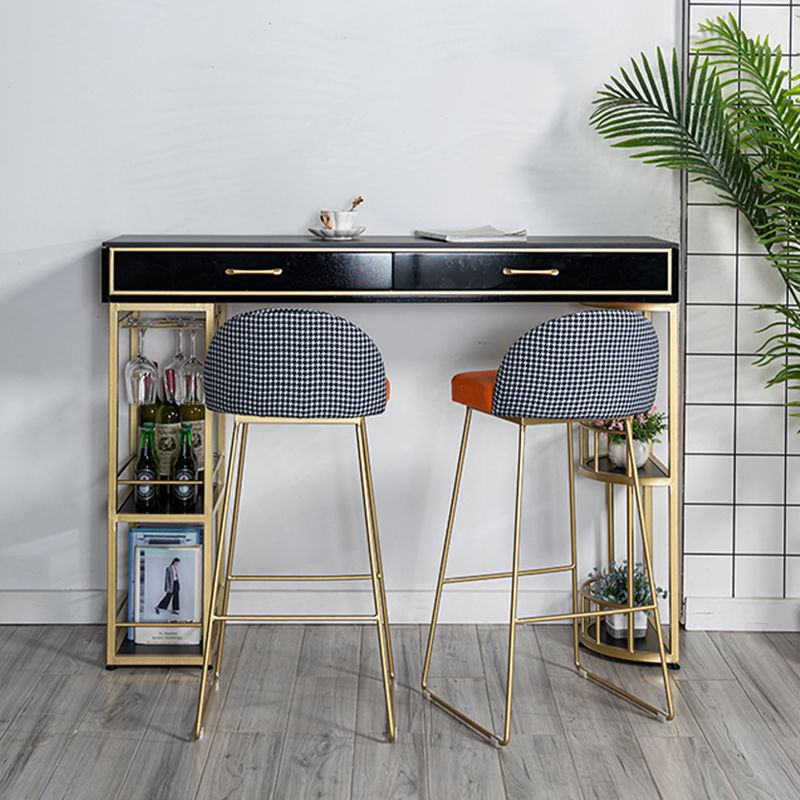 Stone Rectangle Bar Table Metal Base with Drawers for Living Room