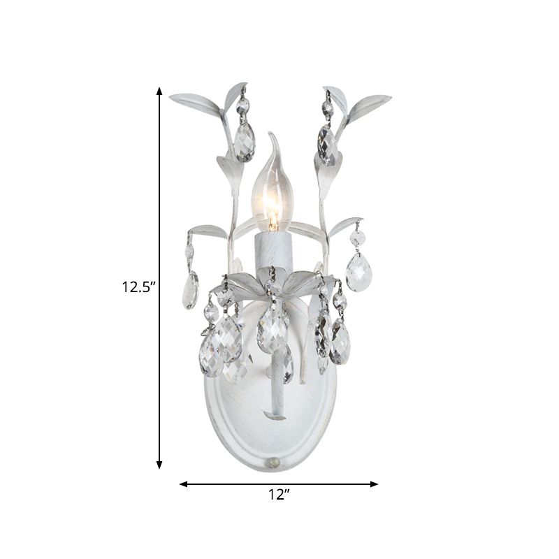 Silver 1/2 Lights Wall Mounted Light Rustic Metal Candelabra Sconce Light with Crystal Drop