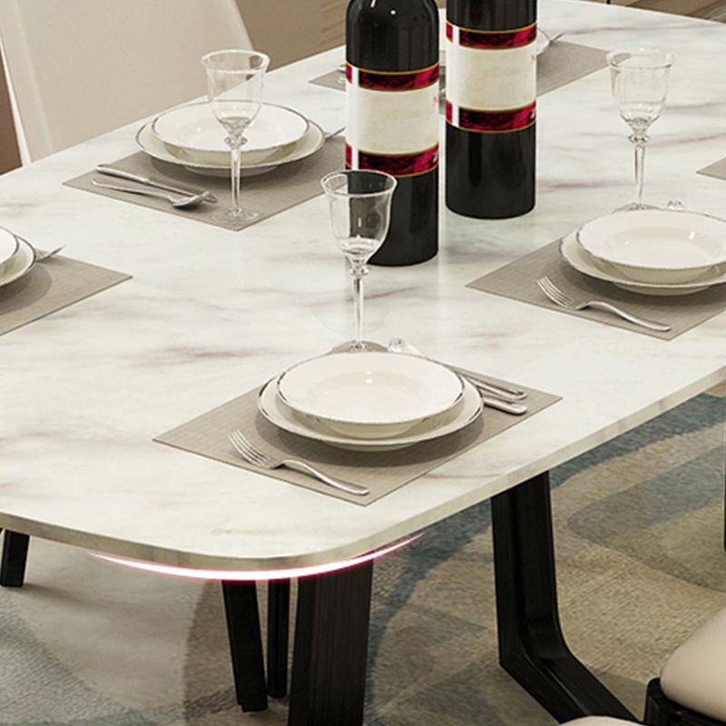 Modern Rectangular Stone Top White Dining Table with Ash Black Trestle Base
