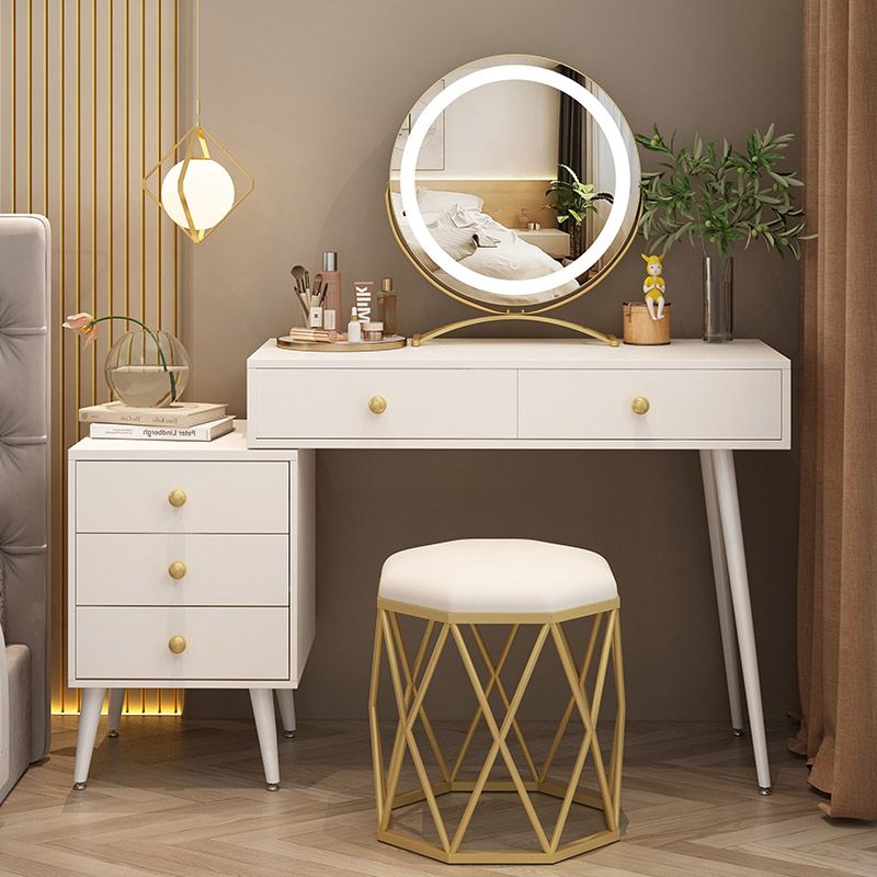 Modern White Solid Wood Makeup Vanity Desk Bedroom Vanity Dressing Table Set