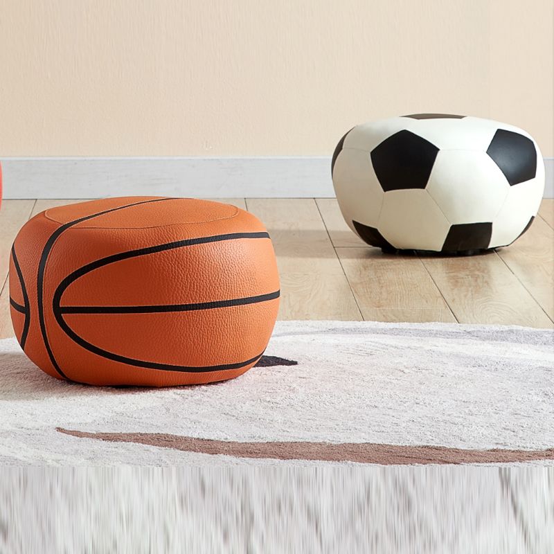 Modern Ottoman Football Pattern Faux Leather Indoor Round Pouf Chair