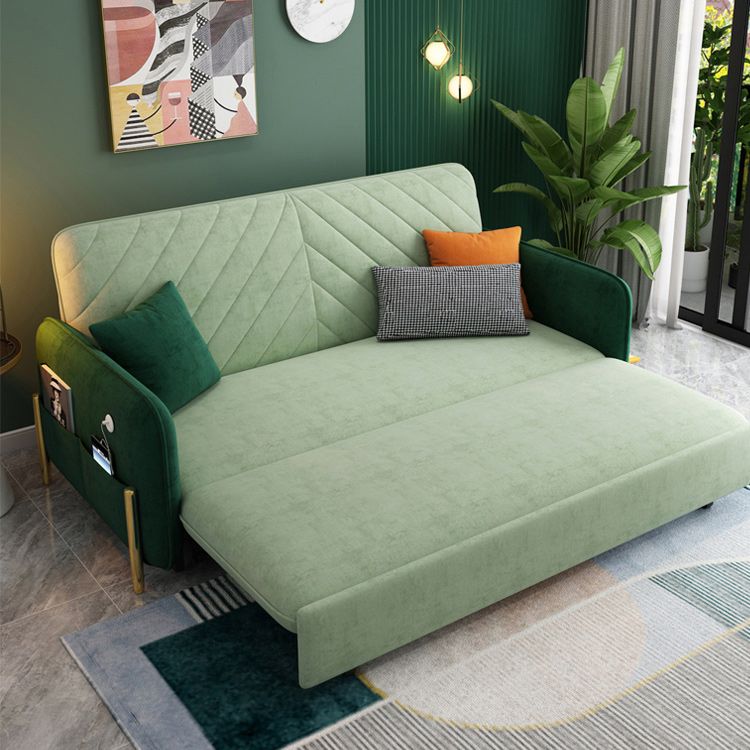 Green Cushion Back Loveseat Foldable Sleeper Sofa with Storage