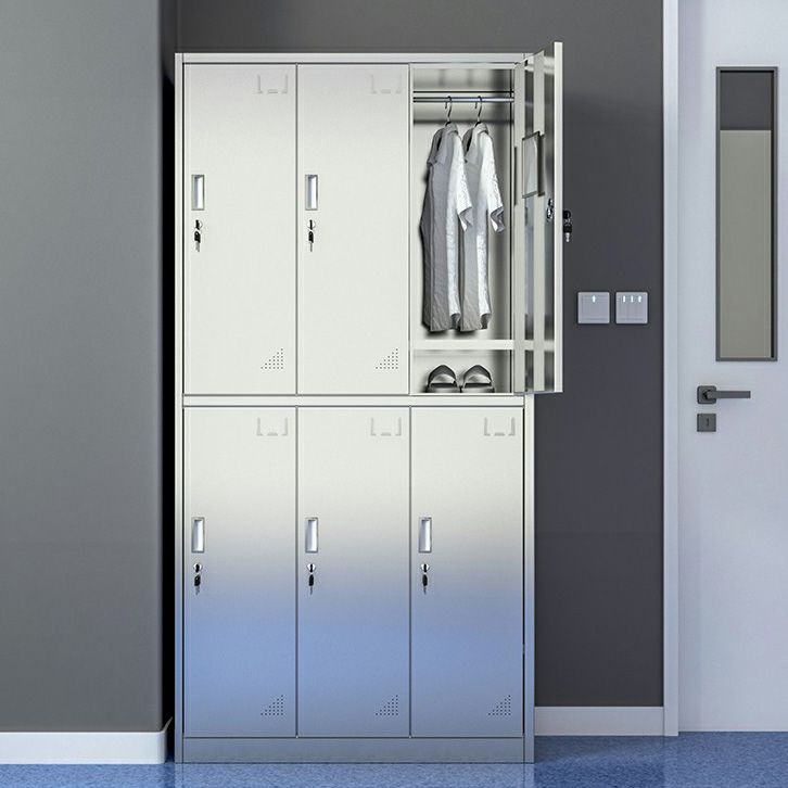Silver Storage Cabinet with Hinged Doors Contemporary Steel Indoor Cabinet