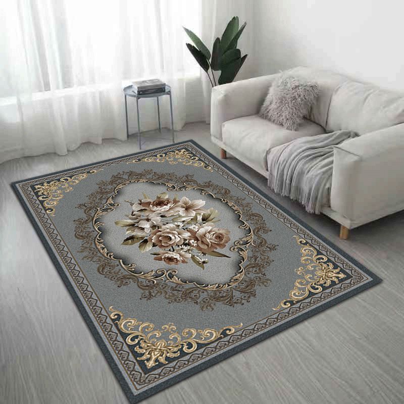 White Medallion Carpet Polyester Vintage Indoor Carpet Anti-Split Backing Rug for Living Room