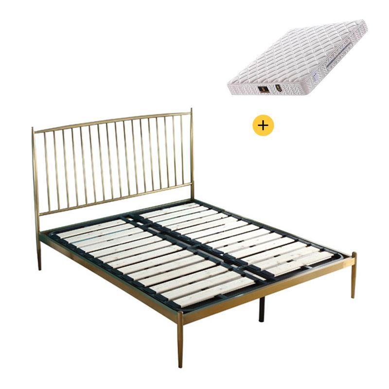 Gold Slat Bed Glam No Distressing Open-Frame Bed with Headboard