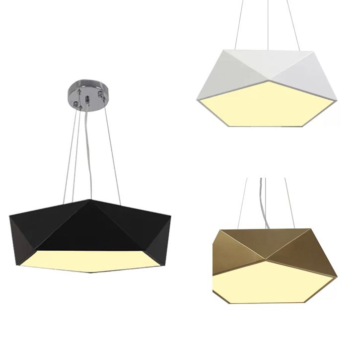 Pentagon Pendant Lighting Contemporary Metal 16.5"/20.5"/24.5" Wide Led White/Black/Yellow Ceiling Lamp Fixture with White Acrylic Diffuser