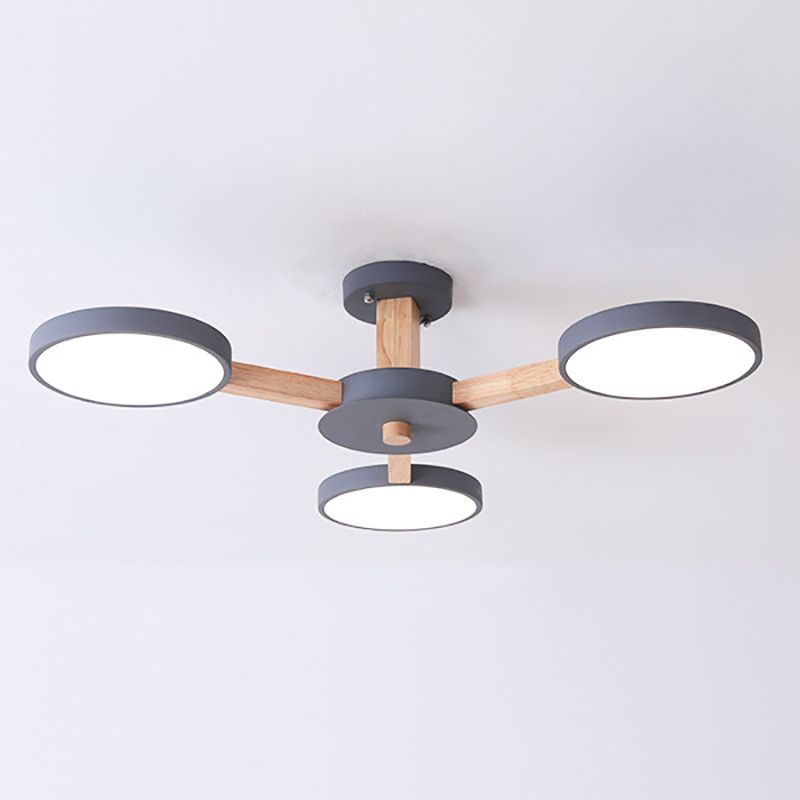 Nordic Round Ceiling Light Wood Multi Light LED Flush Mount Light for Living Room