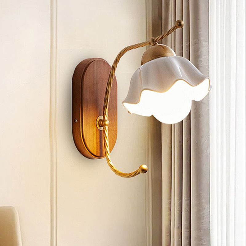 Contemporary White Shade Wall Light 1-Light Wall Mounted Light Fixture for Bedroom