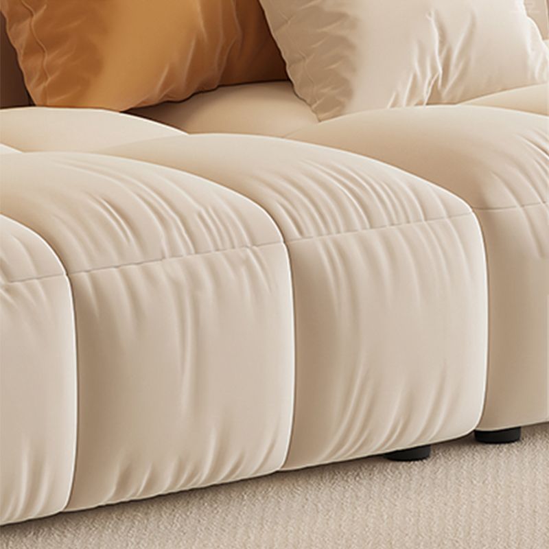 Scandinavian Wood Frame Recessed Arm Sofa in White for Living Room