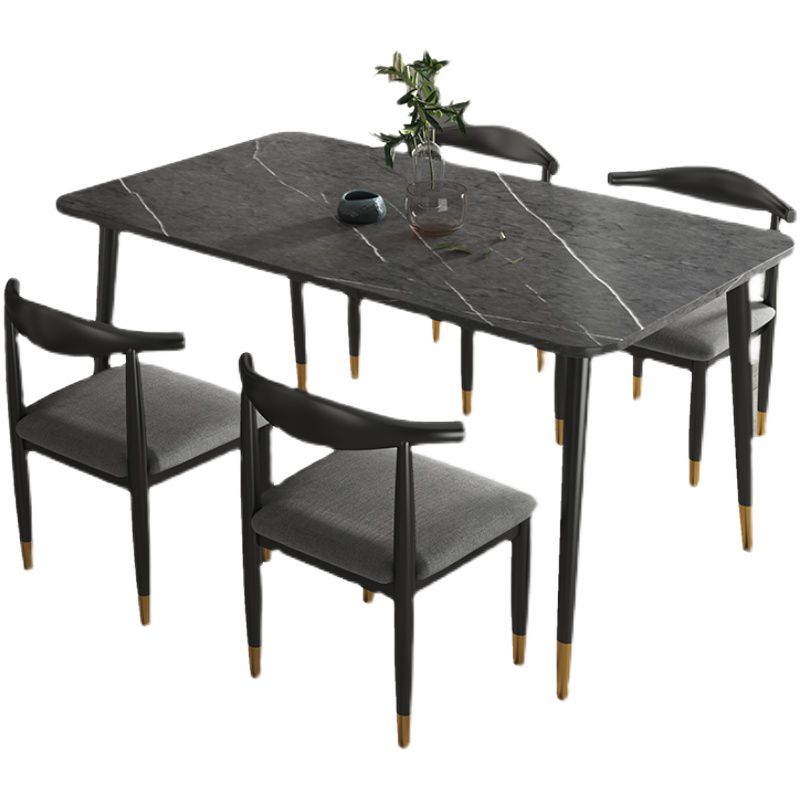 Rectangular Scandinavian Sintered Stone Dining Room Set Dining Furniture with Metallic Base