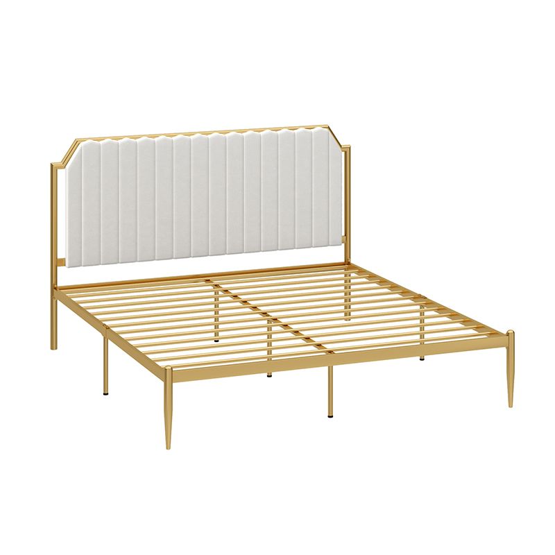 Leather Bed,Queen Metal Frame Panel Bed with Scooped Headboard