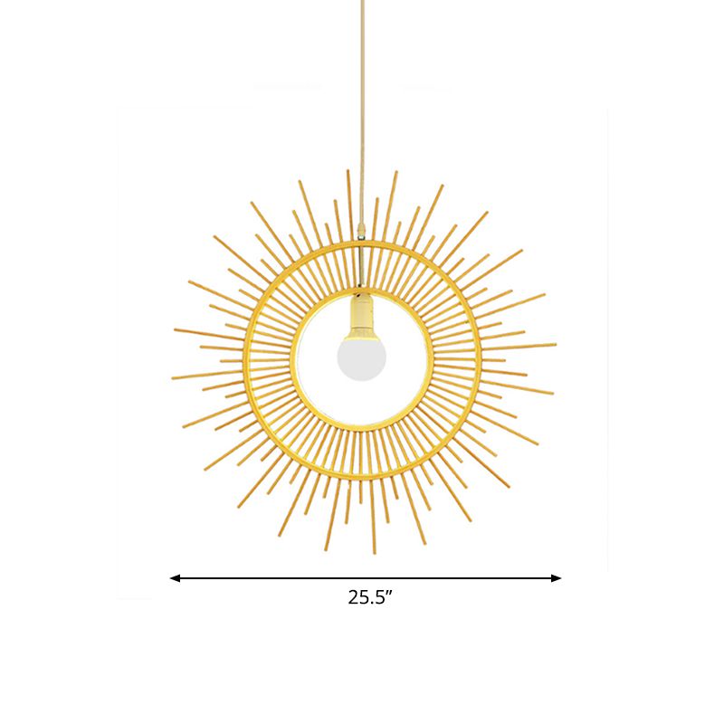Bamboo Sun Shaped Hanging Lamp Modern Style 25.5"/29.5" W 1 Head Beige Hanging Pendant Light for Restaurant