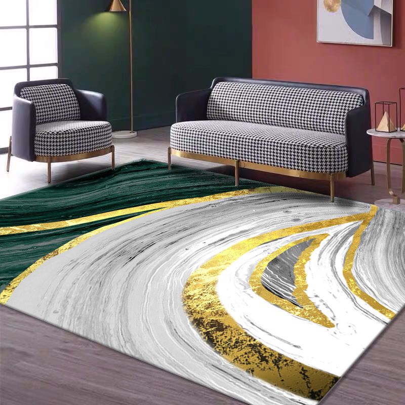 Grey Modern Rug Polyester Graphic Indoor Rug Non-Slip Backing Rug for Living Room