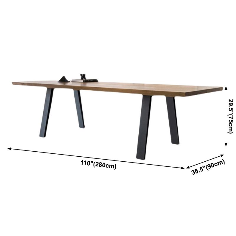 Mesa de comedor de rectángulo marrón industrial Mesa de comedor estándar de madera maciza con 4 patas Base