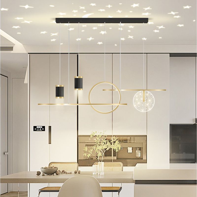 Modern Metal LED Ceiling Lamp Circle Shape Island Light with Plastic Shade for Living Room