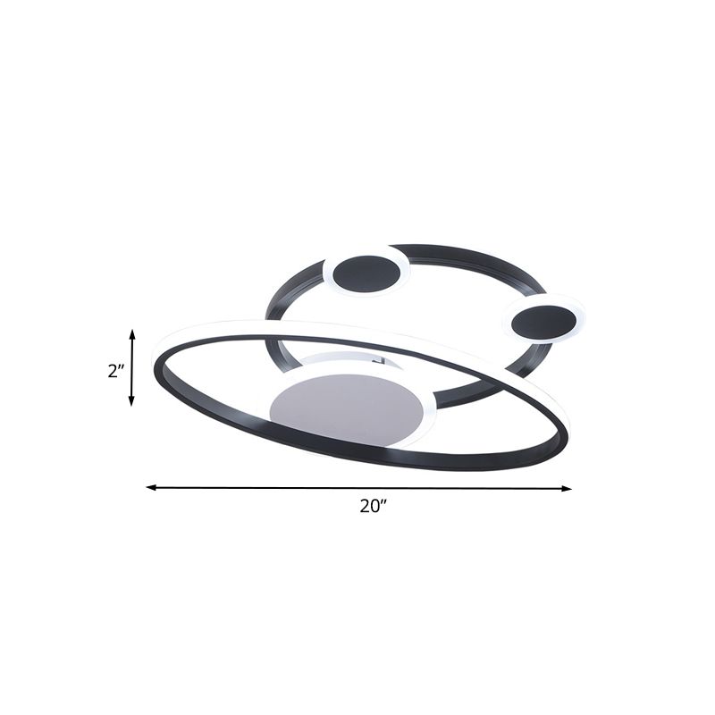 Minimalist LED Flush Mount Lamp Black Planet Ceiling Light Fixture with Acrylic Shade for Living Room in Warm/White Light