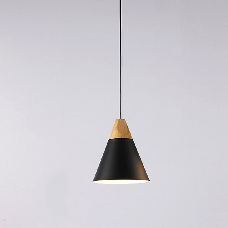 Nordic Simple Style Pendant Light, Macaron Color Conical Shade Hanging Light with Wooden Top