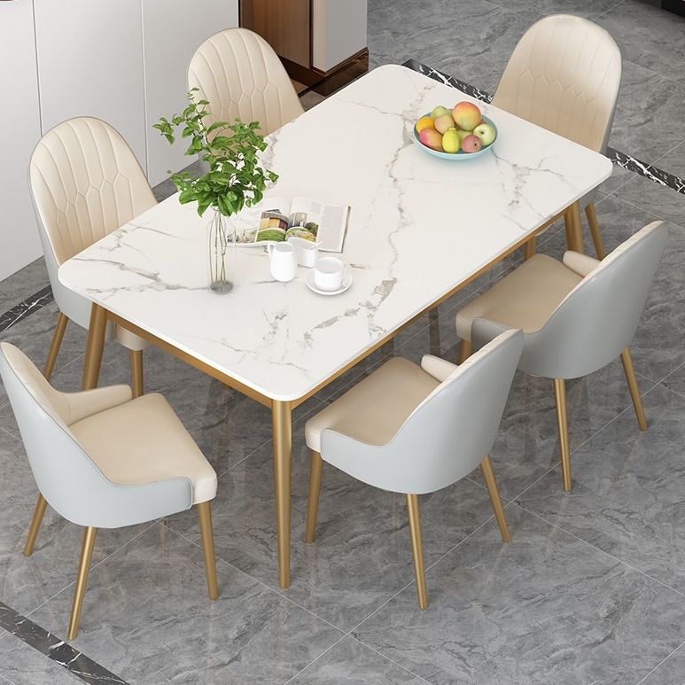 White Rectangle Dining Table Traditional Luxury Dining Table with Metal Base