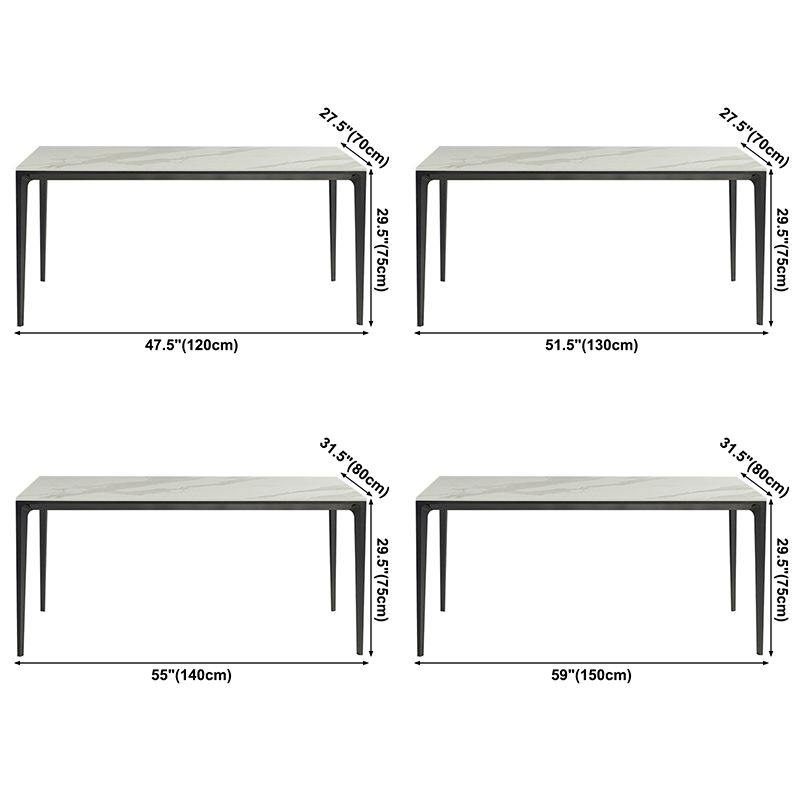 Modern Style Sintered Stone Dining Table White Rectangle Table with 4 Legs for Kitchen