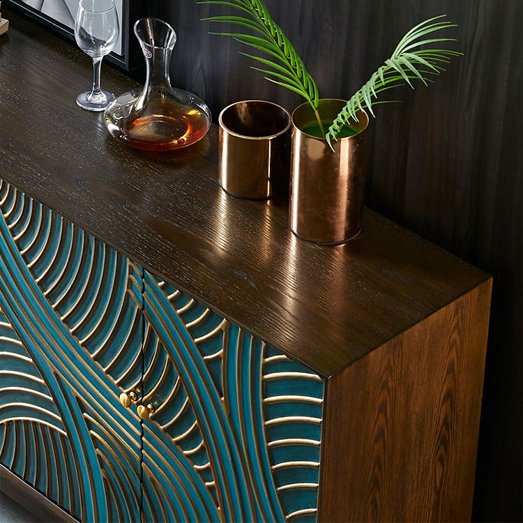 Glam Style Adjustable Shelving Credenza Solid Wood Buffet Sideboard with Doors