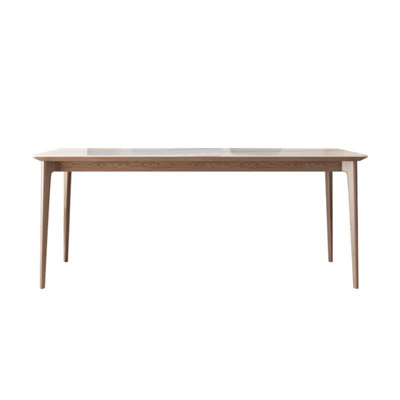Mid-Century Dining Table for Home White Stone Table with Wooden Legs
