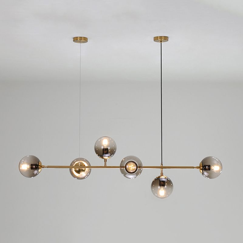 Modernism Glass Shaded Ceiling Light Golden Kitchen Island Lighting for Dining Room