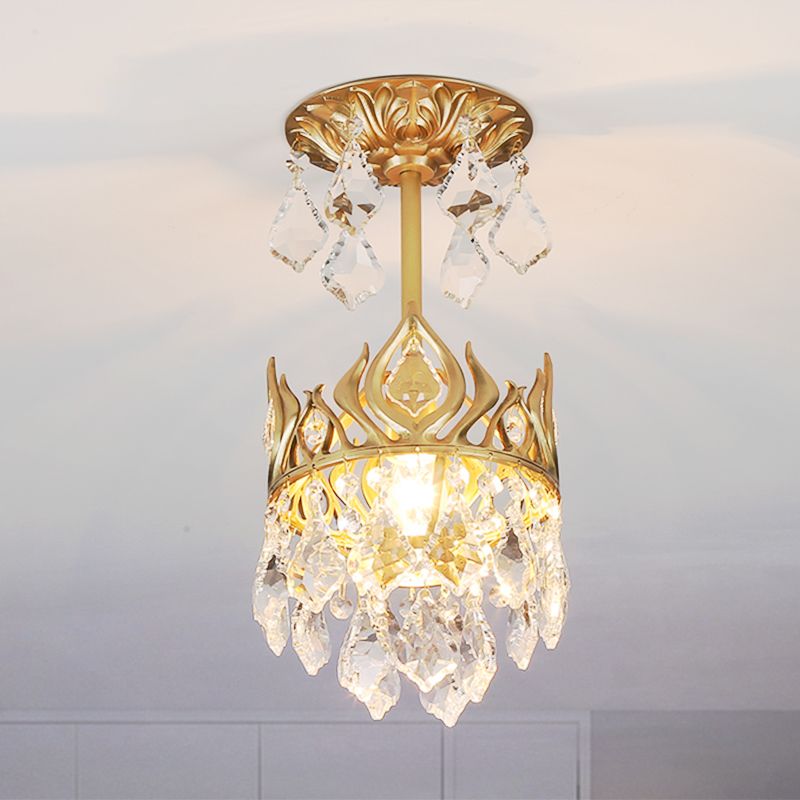 Regendruppel restaurant slinger licht gesneden kristal 1 lamp moderne hanglamp met kroonontwerp in goud