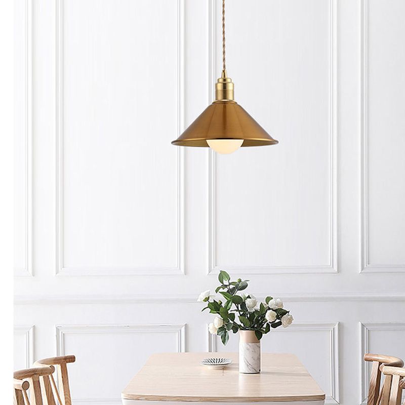 Modern Shaded Hanging Pendant Light Metal Dinning Room Suspended Lighting Fixture in Gold