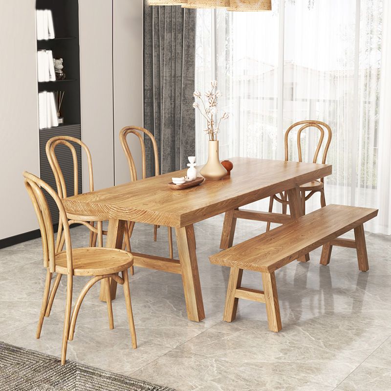 Modern Natural Finish Dinette Table Solid Wood Top Dining Table