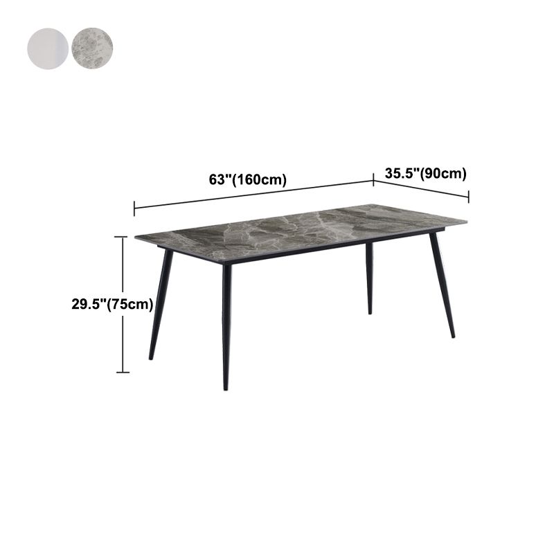 Metal Industrial Rectangle Dining Table Sintered Stone Top Indoor Table with Black Legs
