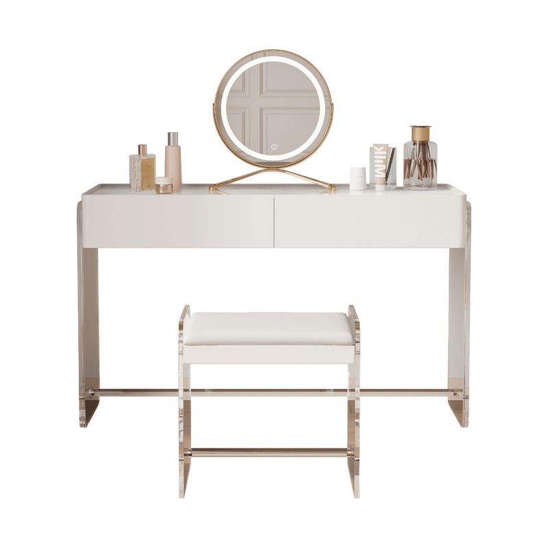 Modern Vanity Makeup Dressing Table Acrylic Stool Set in White