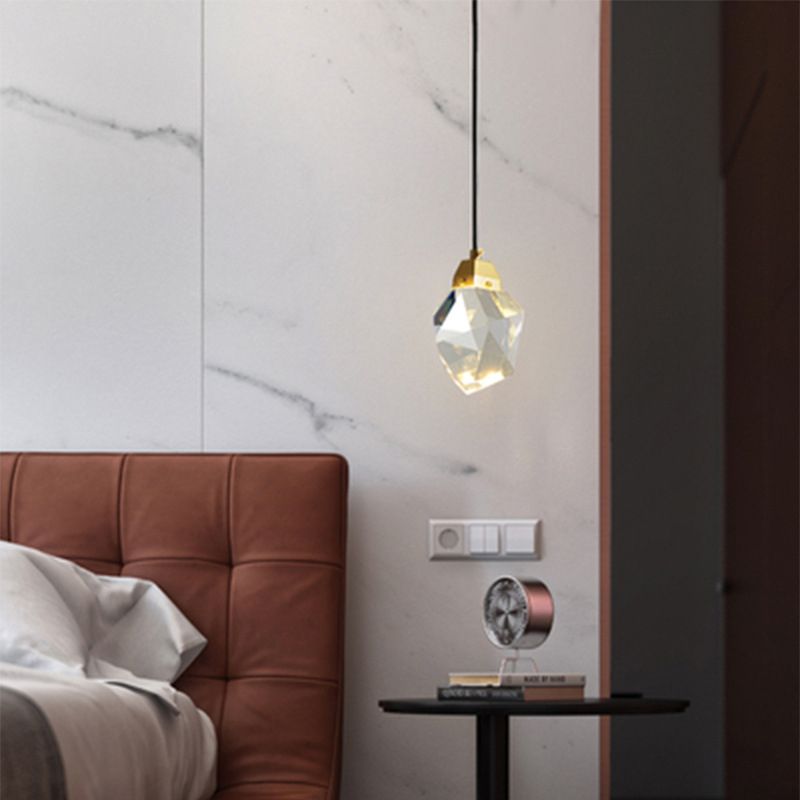 Block Shaped Stairs Multi-Pendant Crystal 7 Lights Postmodern Suspension Lamp in Brass