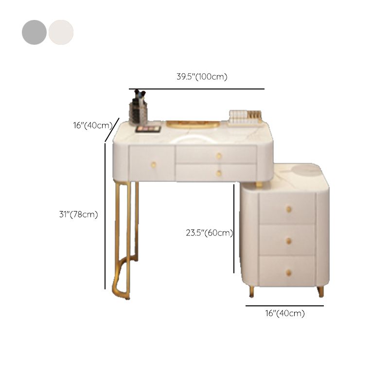 Solid Wood Makeup Vanity Desk Storage Dressing Table Stool Set with Drawer