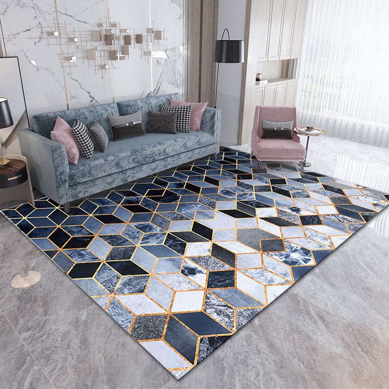 Modern Geometric Carpet Contrast Panel Area Rug Polyester Living Room Carpet with Non-Slip Backing